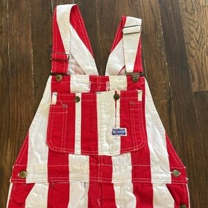 Vintage Big Smith Overalls - Striped White/CandyApple Red
